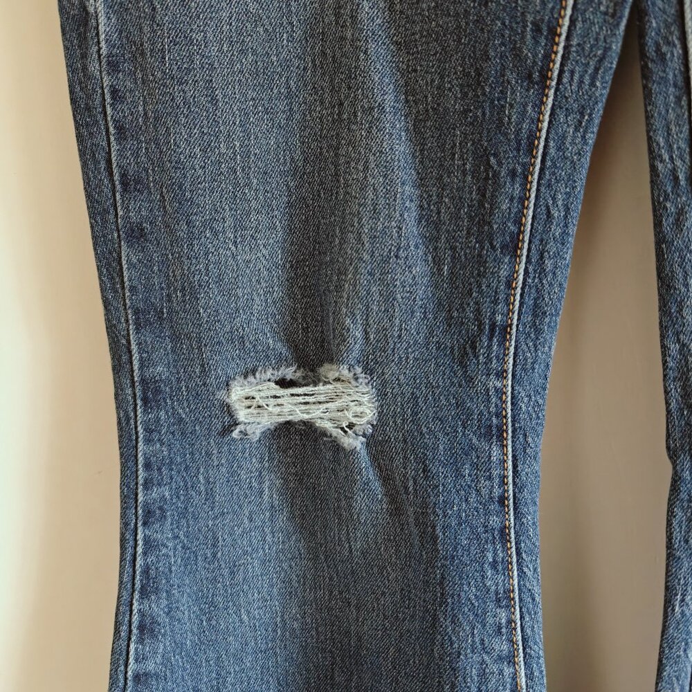 Forever 21 Mid Rise Patchwork Flare Distressed Y2K Slim FIt Cotton Jeans Sz. 24 - Picture 7 of 9
